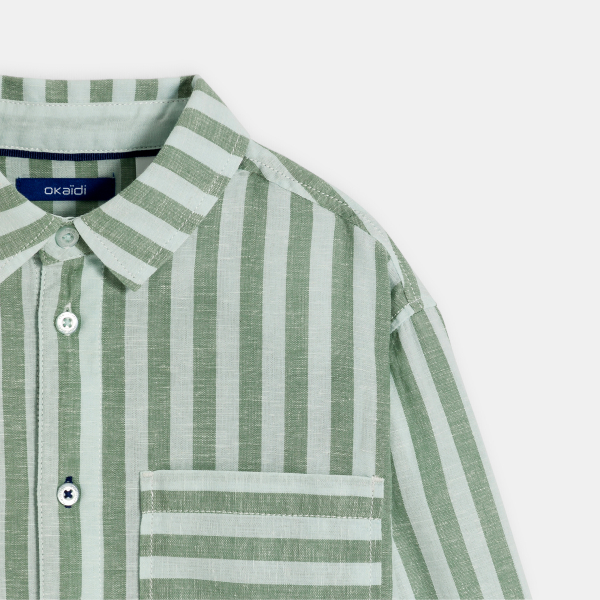 قميص مخطط من الكتان، اللون أخضر للأولاد